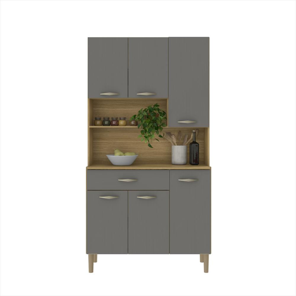 Alacena De Cocina En Mdf 90 Cm Gris Con 6 Puertas Y Cajón img #3