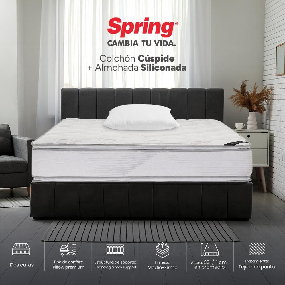 Colchón SPRING Semidoble (120 x 190 cm) CUSPIDE Espumado Firme 1 Almohada Siliconada