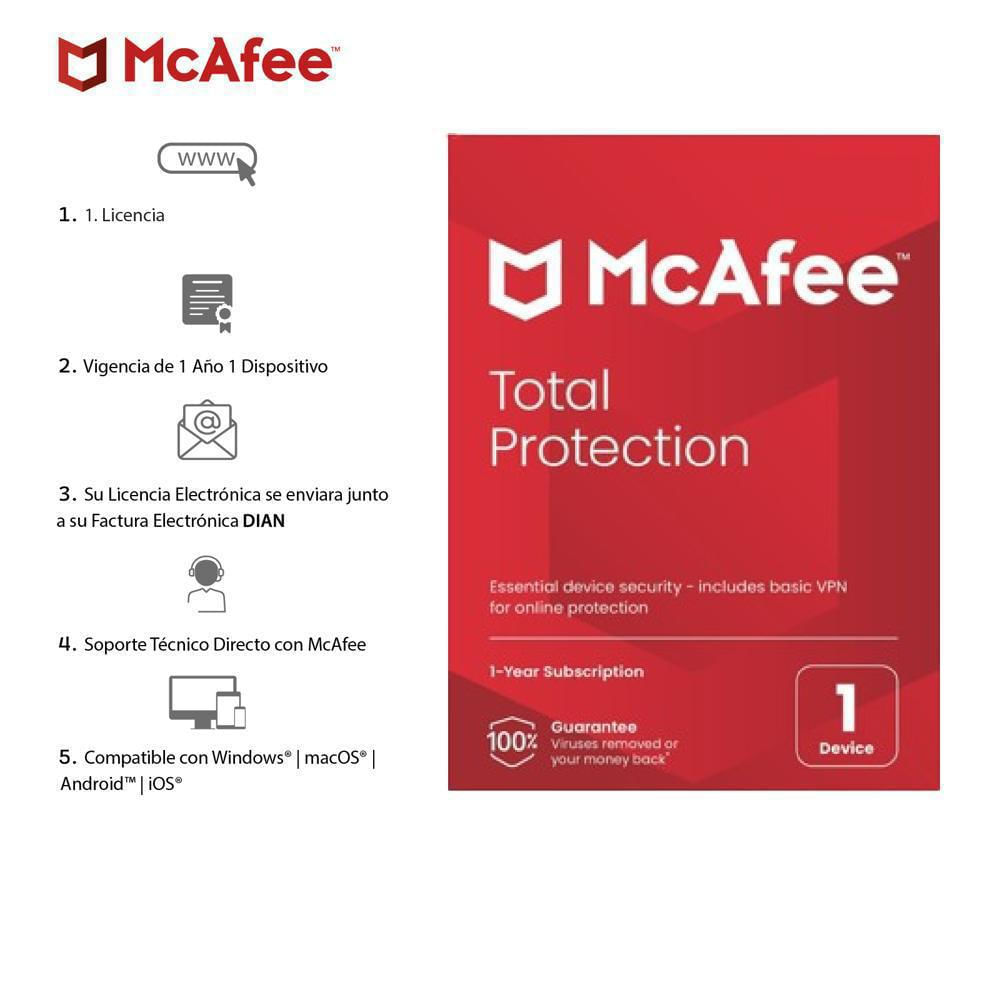 Mcafee Total Protección 1 Pc 1 Año