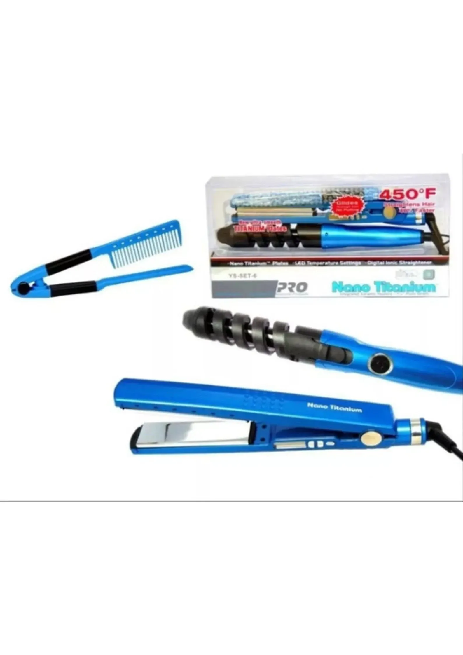 Combo Nano Titanium Plancha, Peine Y Rizador