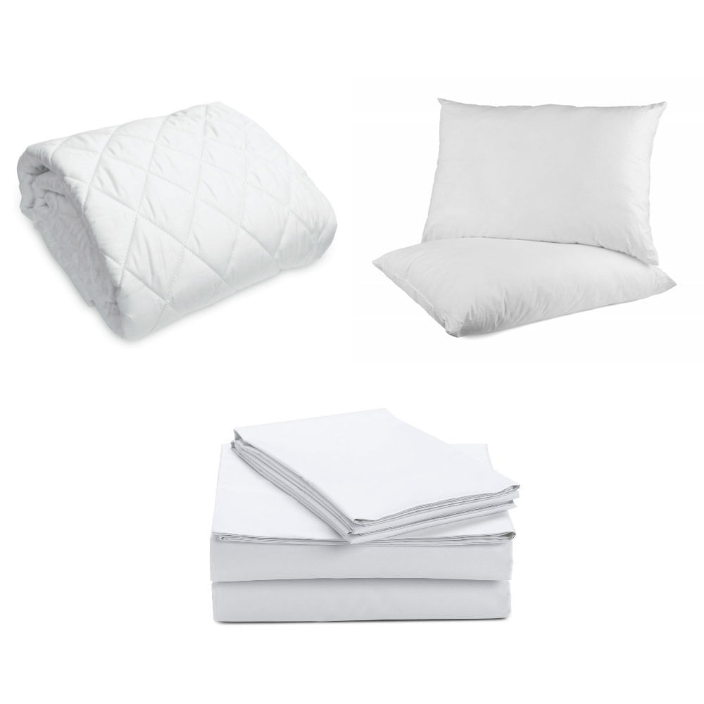 Sábanas Cama Semidoble + Protector Colchón + 2 Almohadas