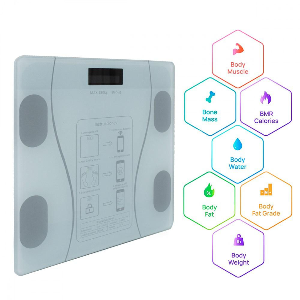 Pesa Inteligente Con Bluetooth Para Obtener 18 Datos Corporales Verde Claro img #2