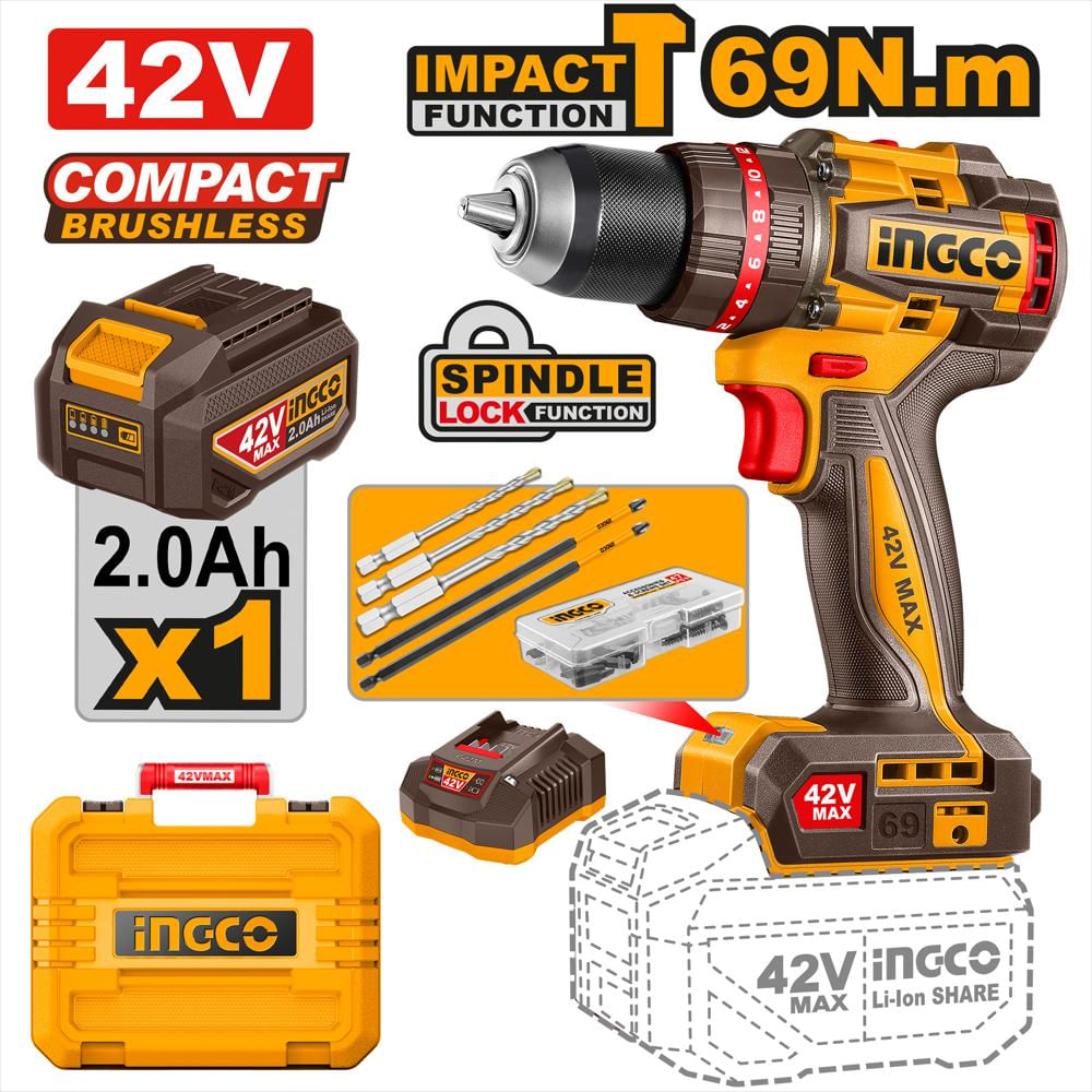 Taladro Impacto Inalambrico 42V 69 N.M Ingco Ucidli426981 Taladro Impacto Inalambrico 42V 69 N.M Ingco Ucidli426981