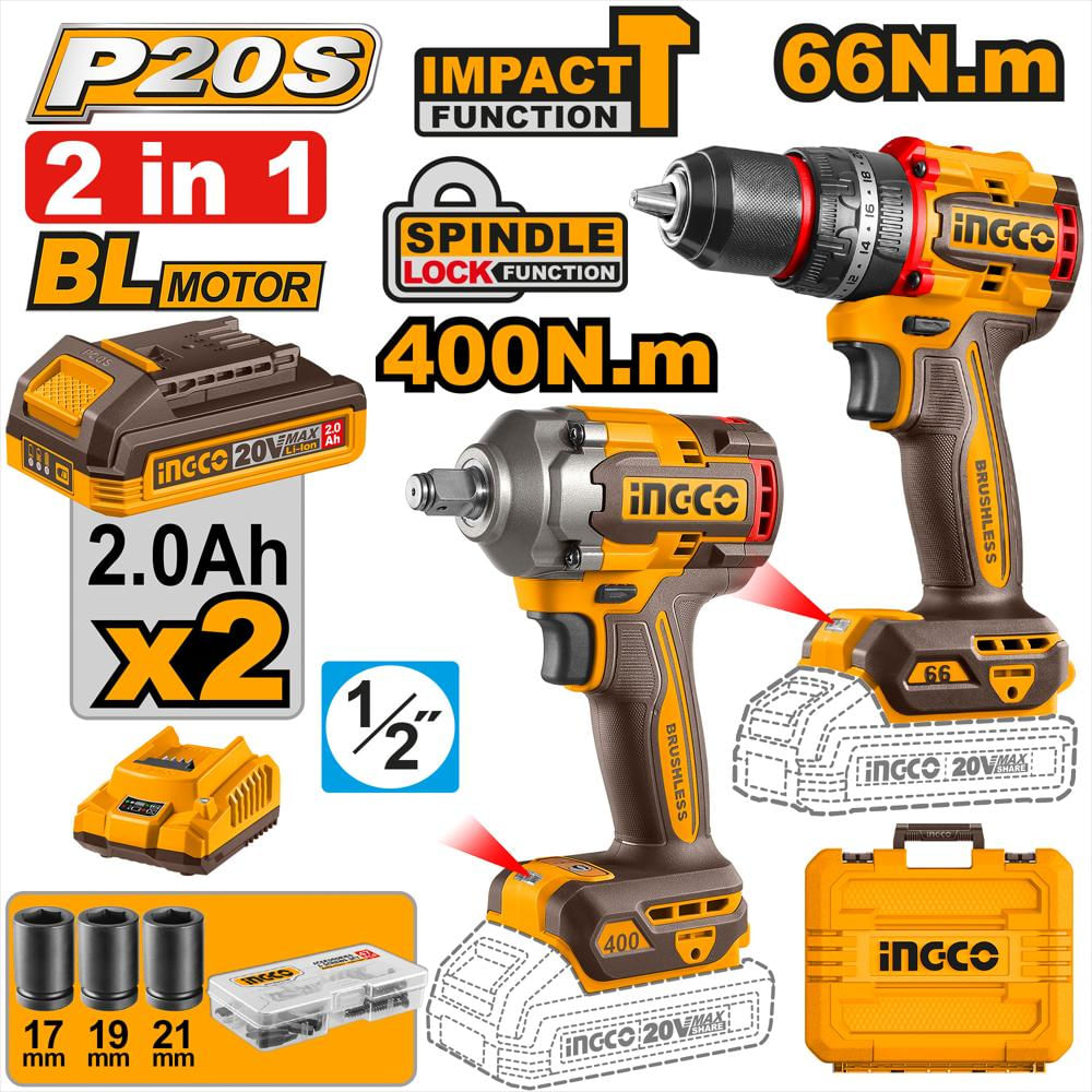 Kit Taladro+Llave Impacto Inalambrica 20V Ingco Uckli20275 img #3