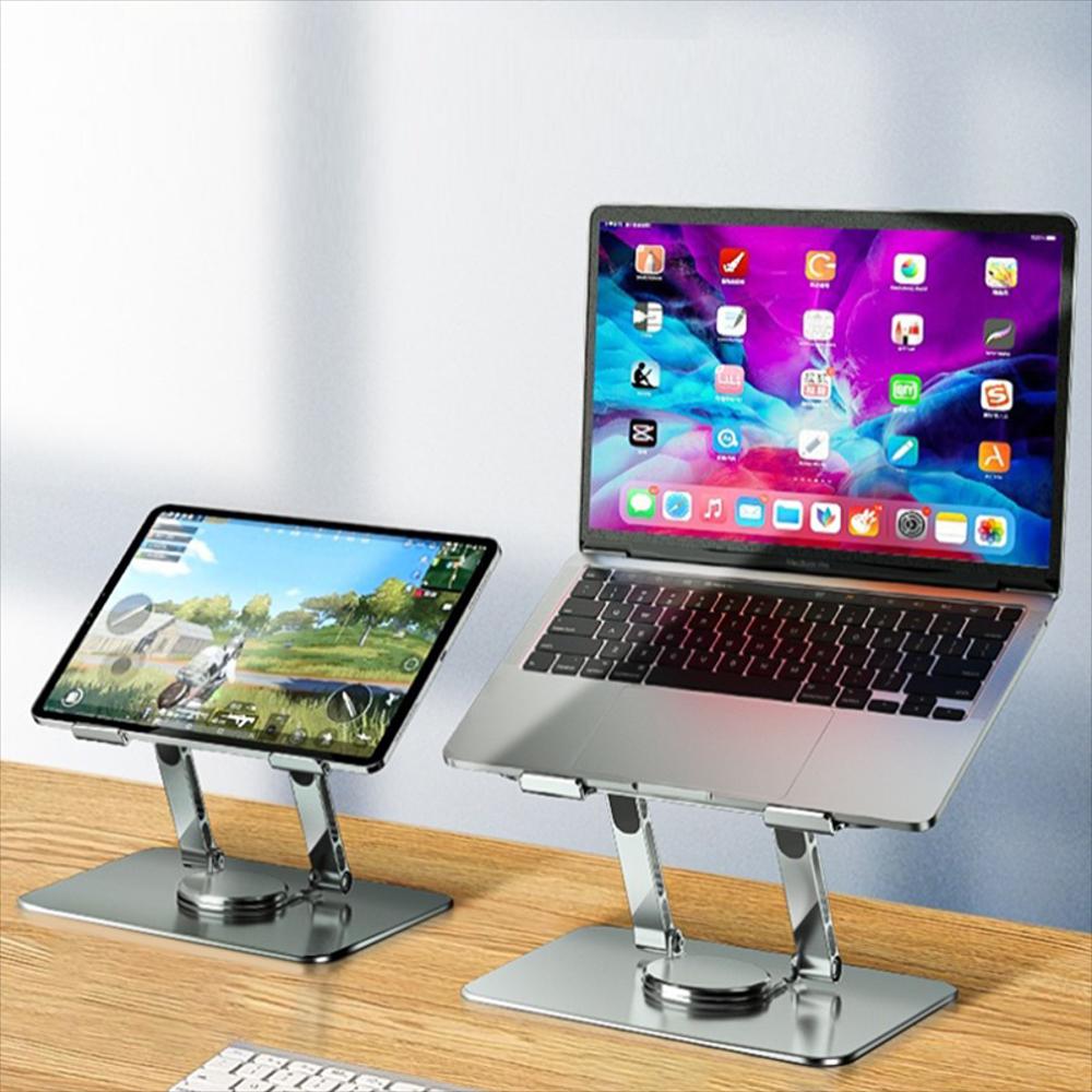 Soporte Base De Aluminio Para Computador Y Tablet Giratoria 360° Plegable Gris img #3