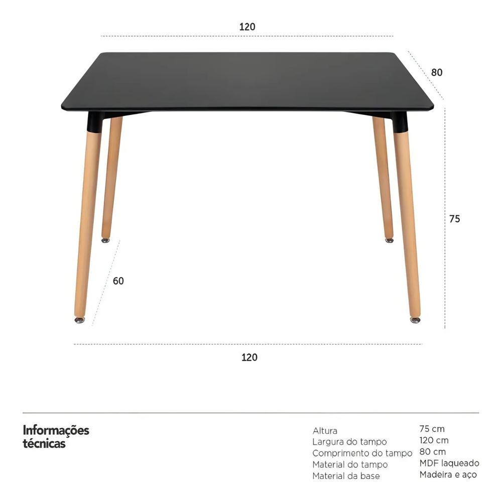 Mesa Rectangular Eames 120X80 Color Negra img #2
