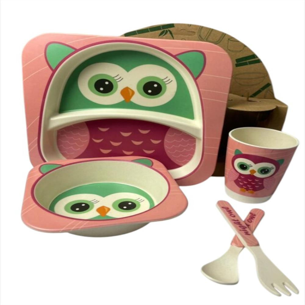 Set Vajilla Bebes Niños 5 Piezas Platos Bambu img #1