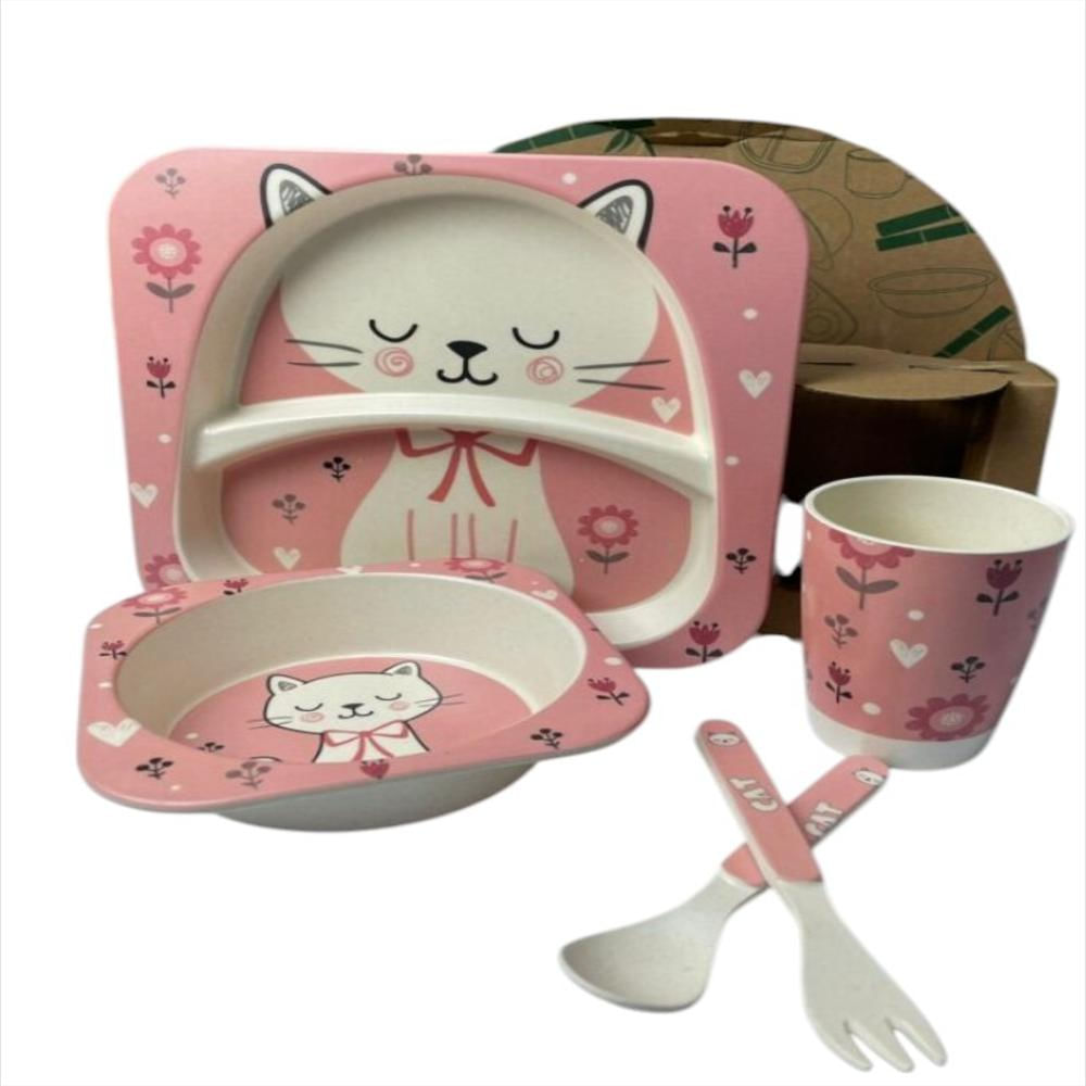 Set Vajilla Bebes Niños 5 Piezas Platos Bambu img #2