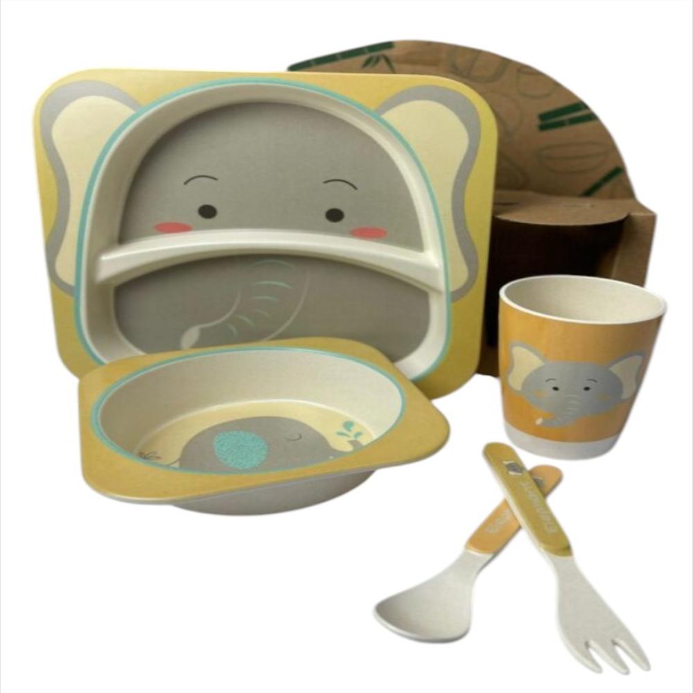 Set Vajilla Bebes Niños 5 Piezas Platos Bambu Alimentacion img #1