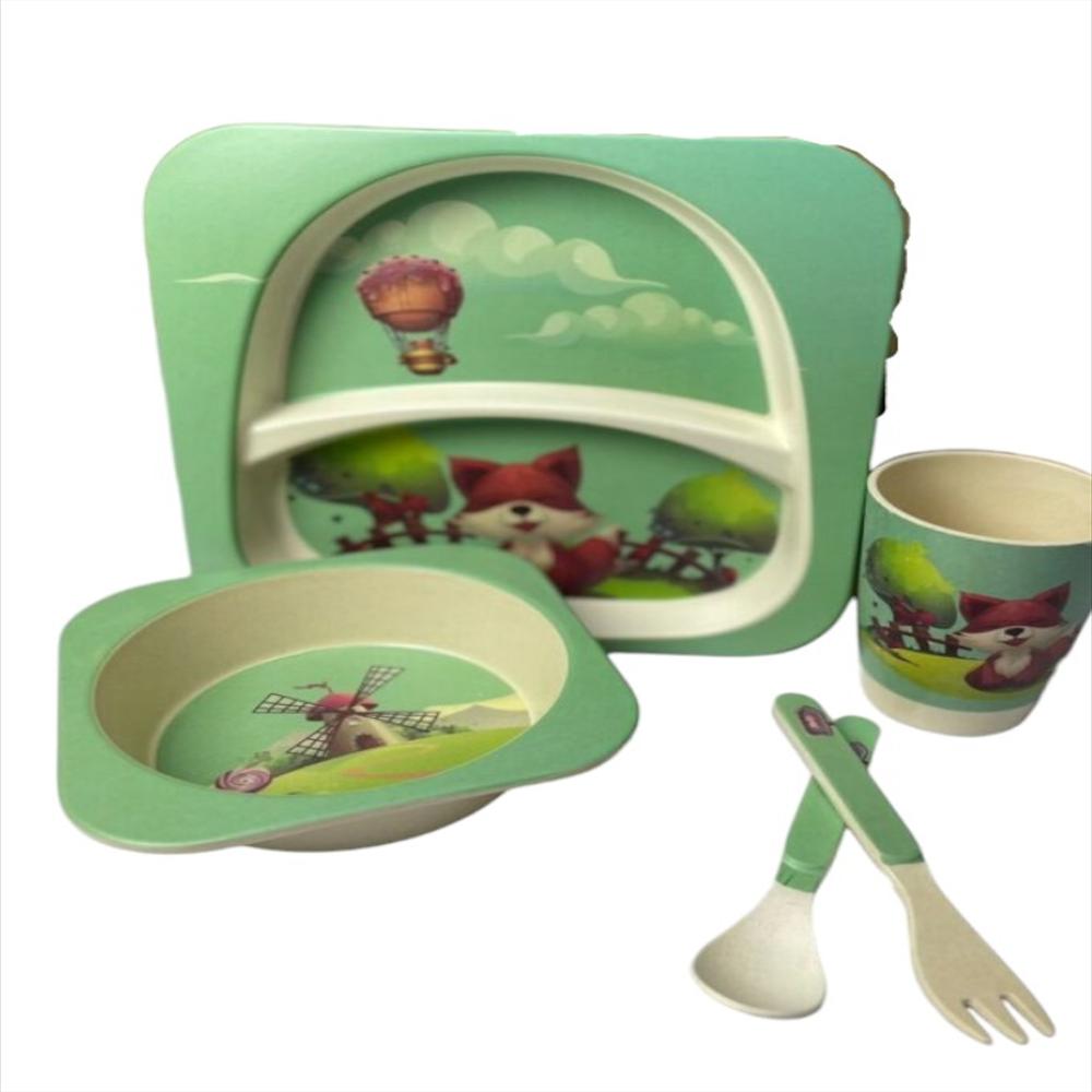Set Vajilla Bebes Niños 5 Piezas Platos Bambu Alimentacion img #2