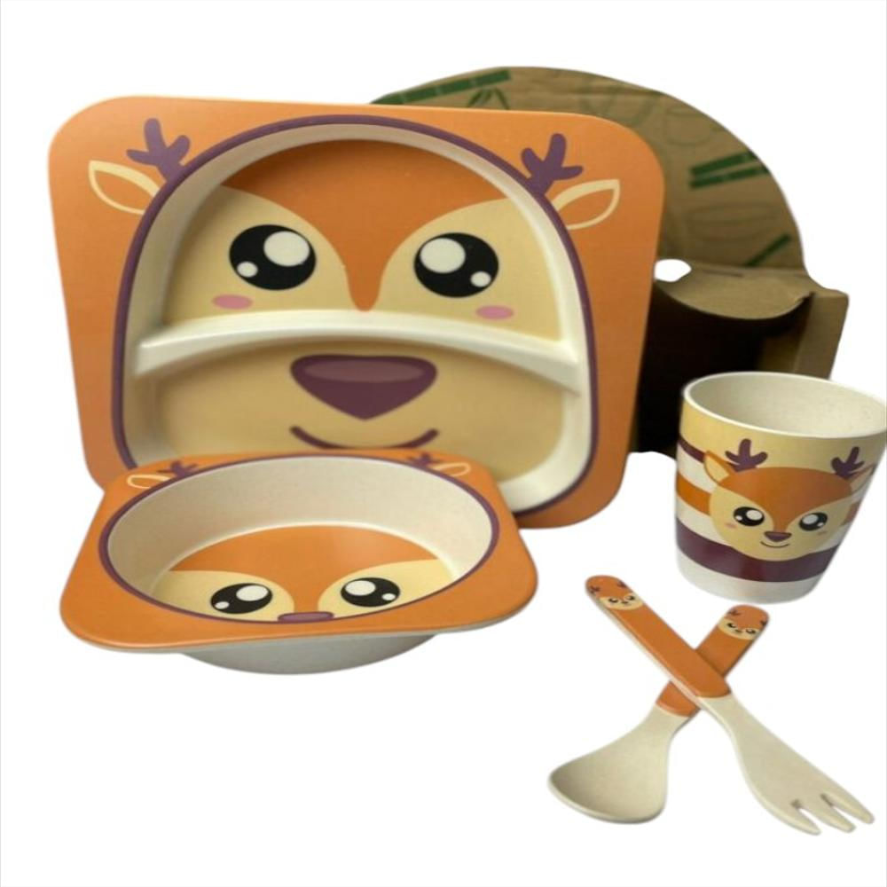 Set Vajilla Bebes Niños 5 Piezas Platos Bambu Alimentacion img #3