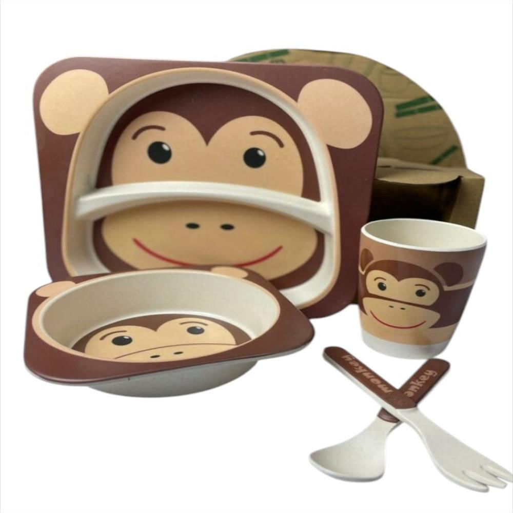 Set Vajilla Bebes Niños 5 Piezas Platos Bambu Alimentacion img #5