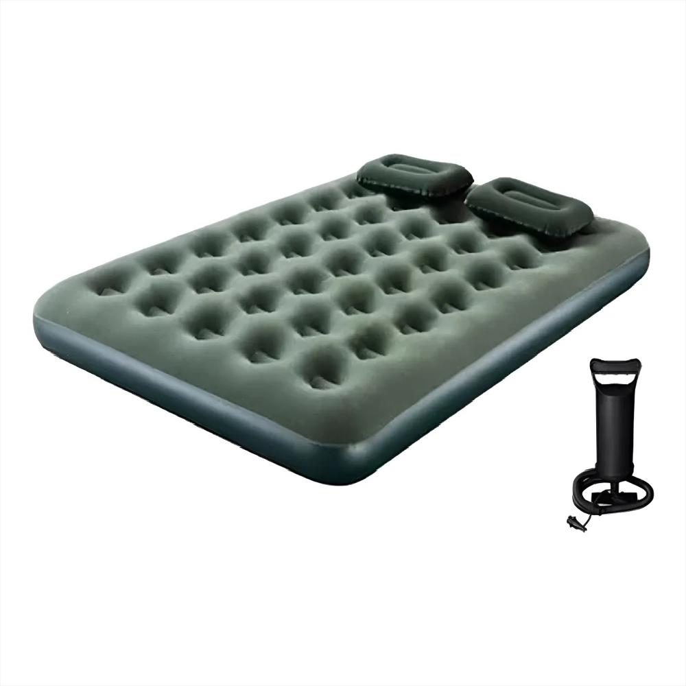 Combo Colchón Inflable Doble Más 2 Almohadas Y Bomba Manual Color Verde img #1