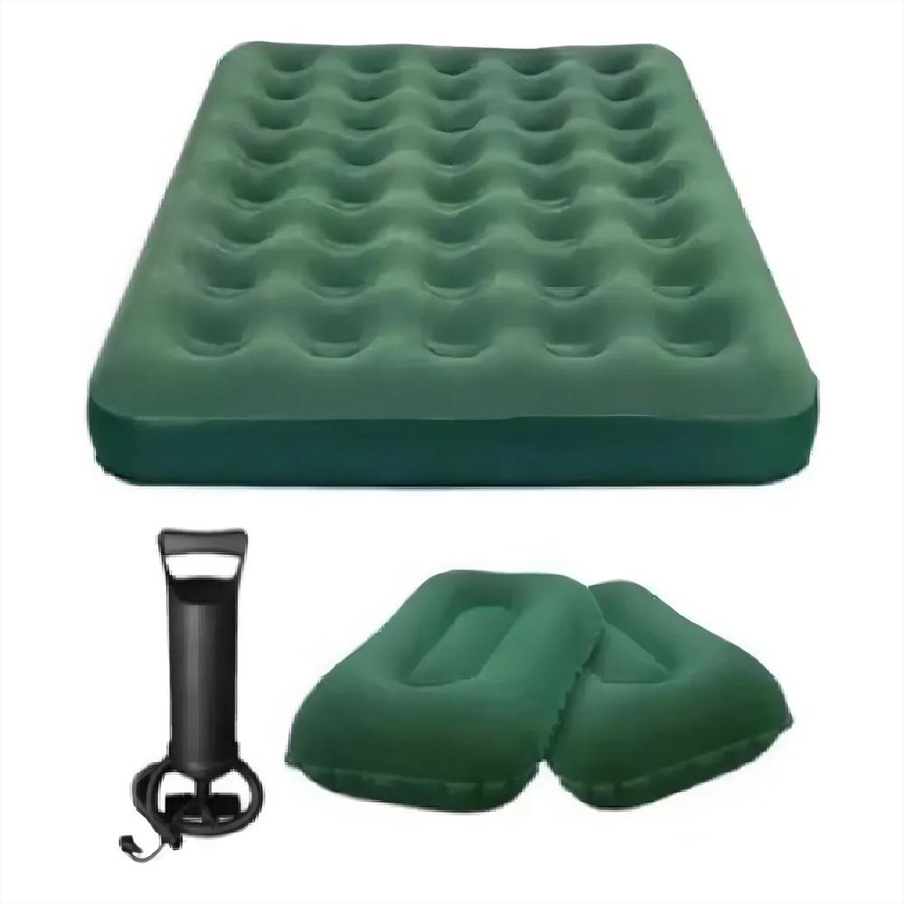 Combo Colchón Inflable Doble Más 2 Almohadas Y Bomba Manual Color Verde img #2