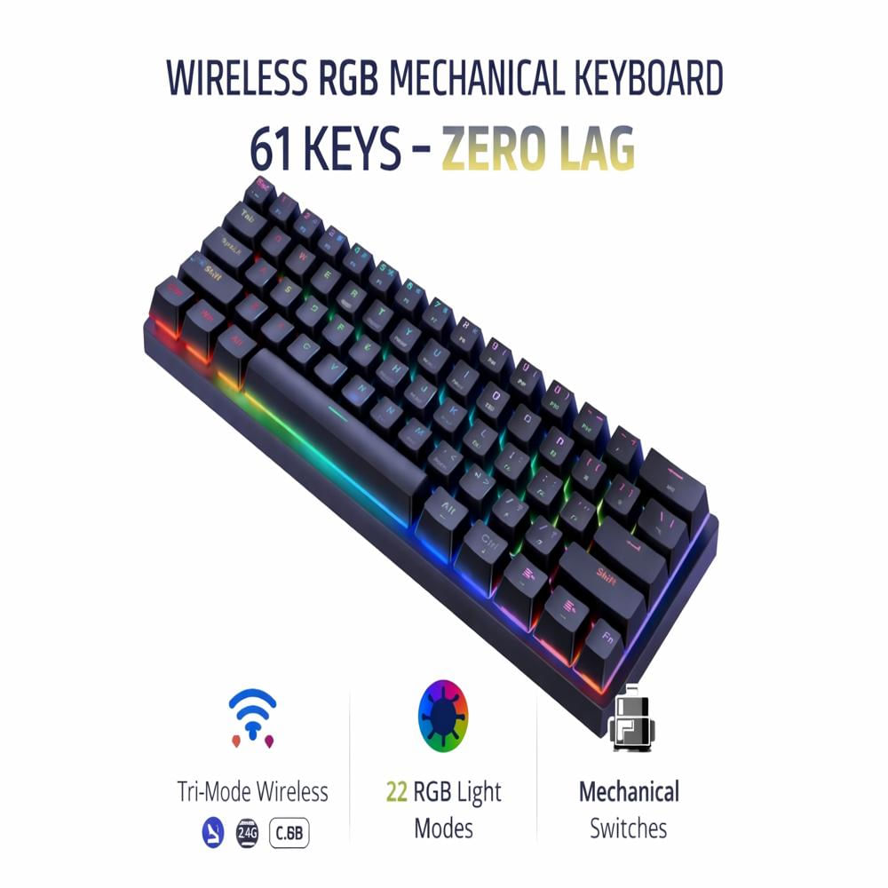 Teclado Mecánico Inalámbrico Rgb Wireless 3 En 1 Negro img #5