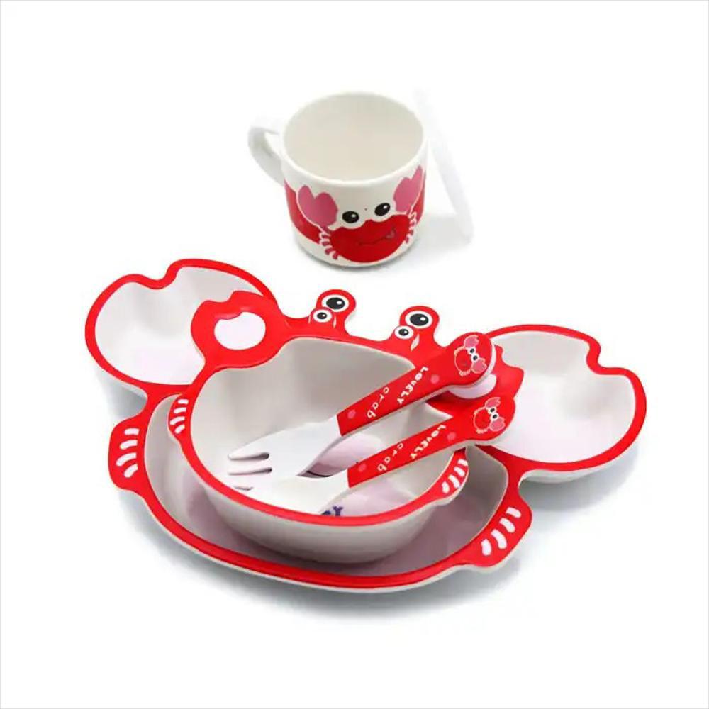 Set Vajilla Bebe Bambú Menaje 5 Pieza Biodegradable Infantil Cangrejo