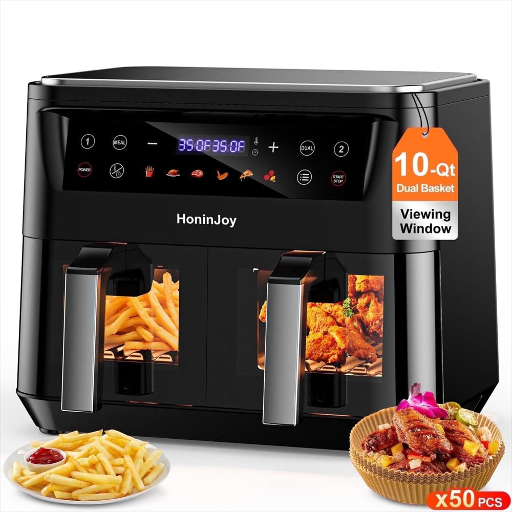 Freidora De Aire Honinjoy 10 Cuartos Doble Canasta Con Ventana De Visualización Panel Táctil 10 Funciones De img #1