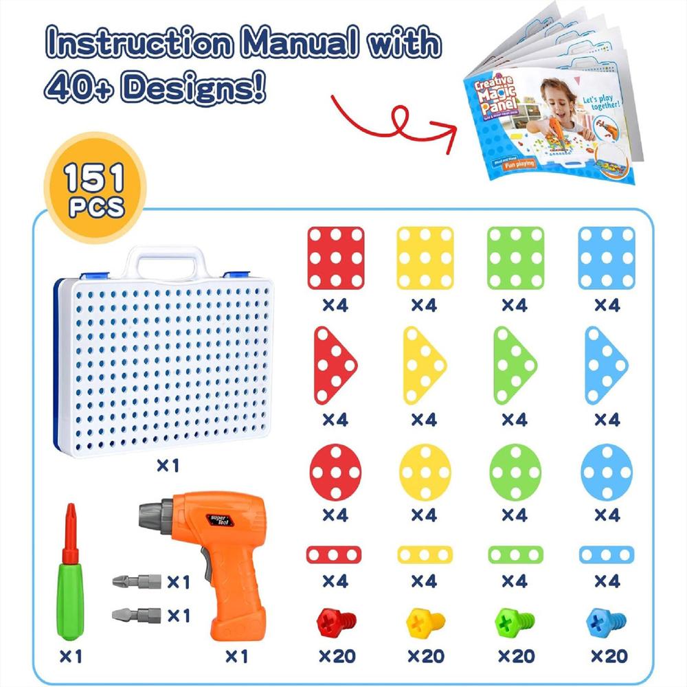 Juego De Construcción Infantil Con Taladro Eléctrico Y 151 Piezas Creativas img #4