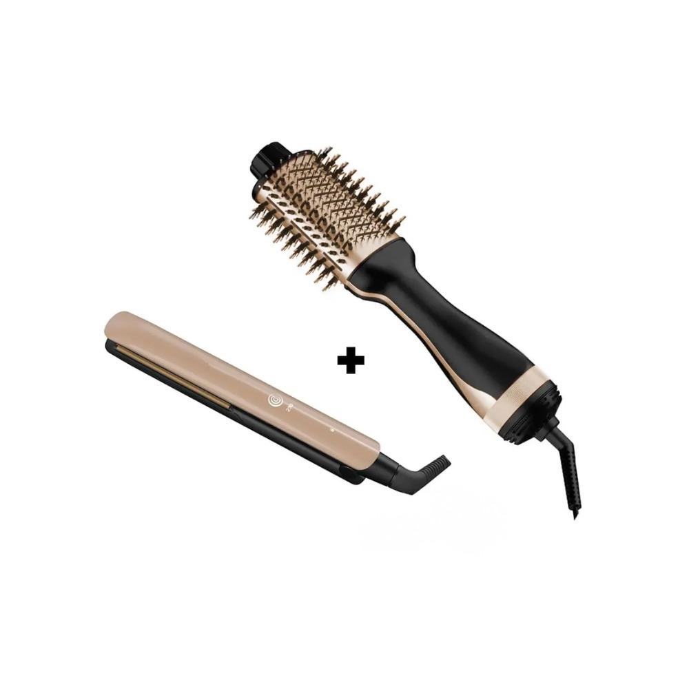 Plancha + Cepillo Secador Cabello Keratina 2000W