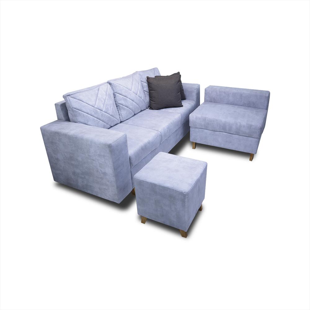 Sala Amsterdam + Poltrona + Puff En Tela Petfriendly Acero img #2
