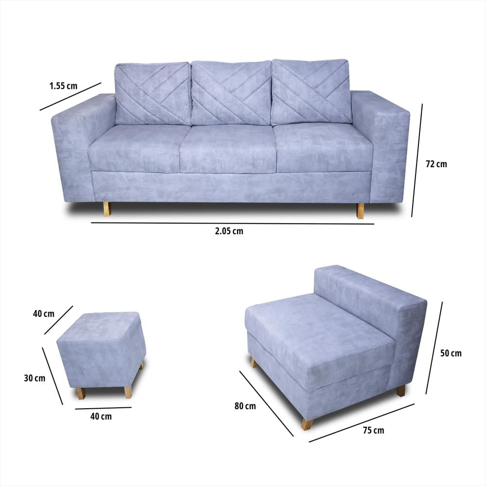 Sala Amsterdam + Poltrona + Puff En Tela Petfriendly Acero img #4