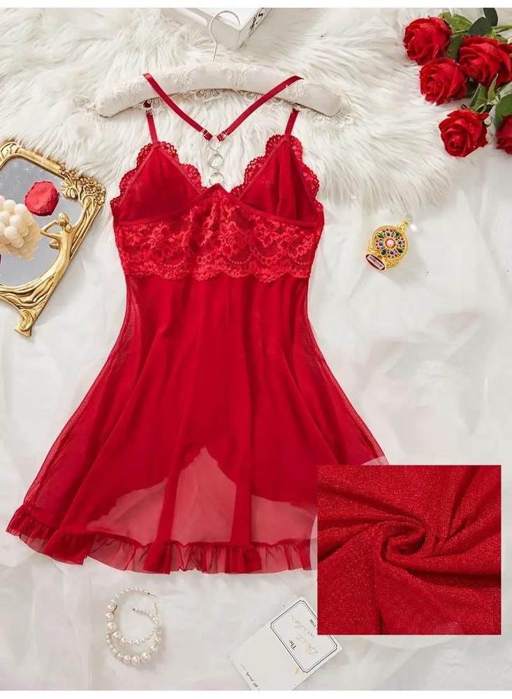 Vestido De Dormir Con Encaje Rojo