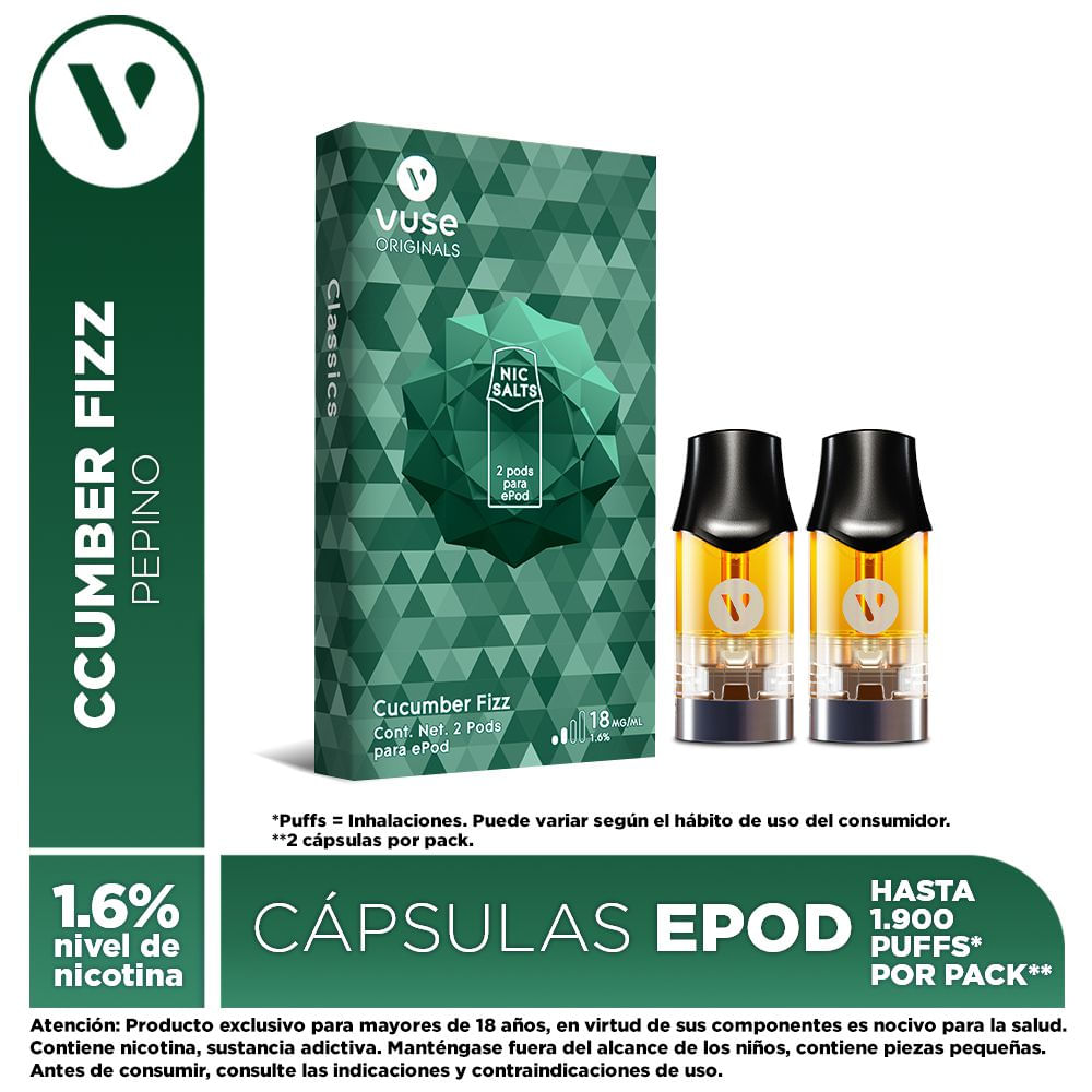 Cápsula vapeador VUSE epod cucumber 18 ml (2 ml)