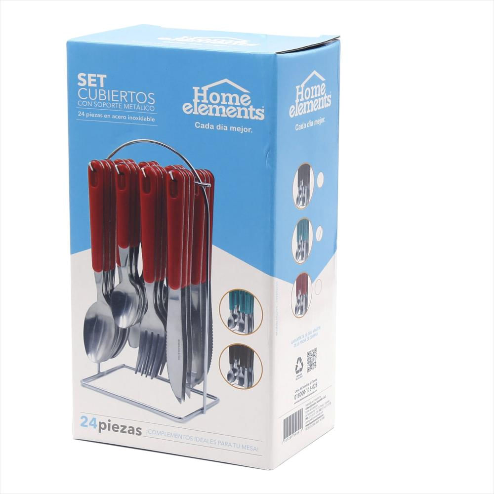 Set Cubiertos Home Elements Acero Inoxidable 24 Piezas Con Soporte img #2