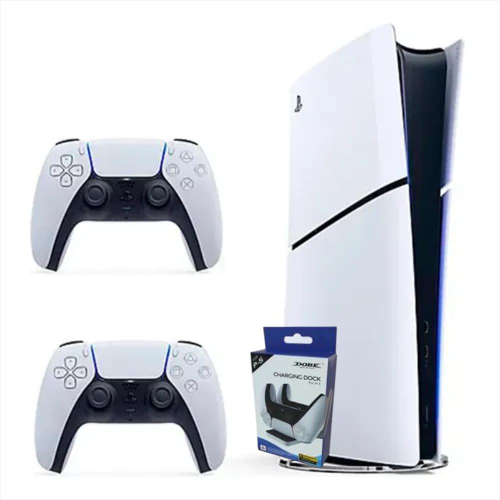 Consola Playstation 5 Slim Digital Con Dos Controles Blancos Y Base De Carga