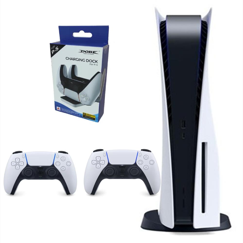 Consola Playstation 5 Fat De Disco Con Dos Controles Blancos + Base De Carga