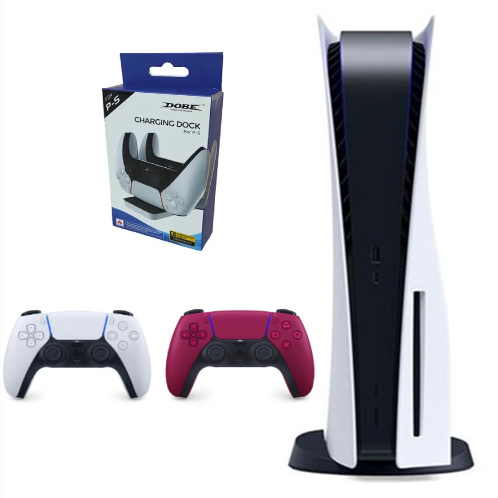 Consola Playstation 5 Fat Refurbish De Disco Con Control Blanco Y Control Rojo + Base De Carga