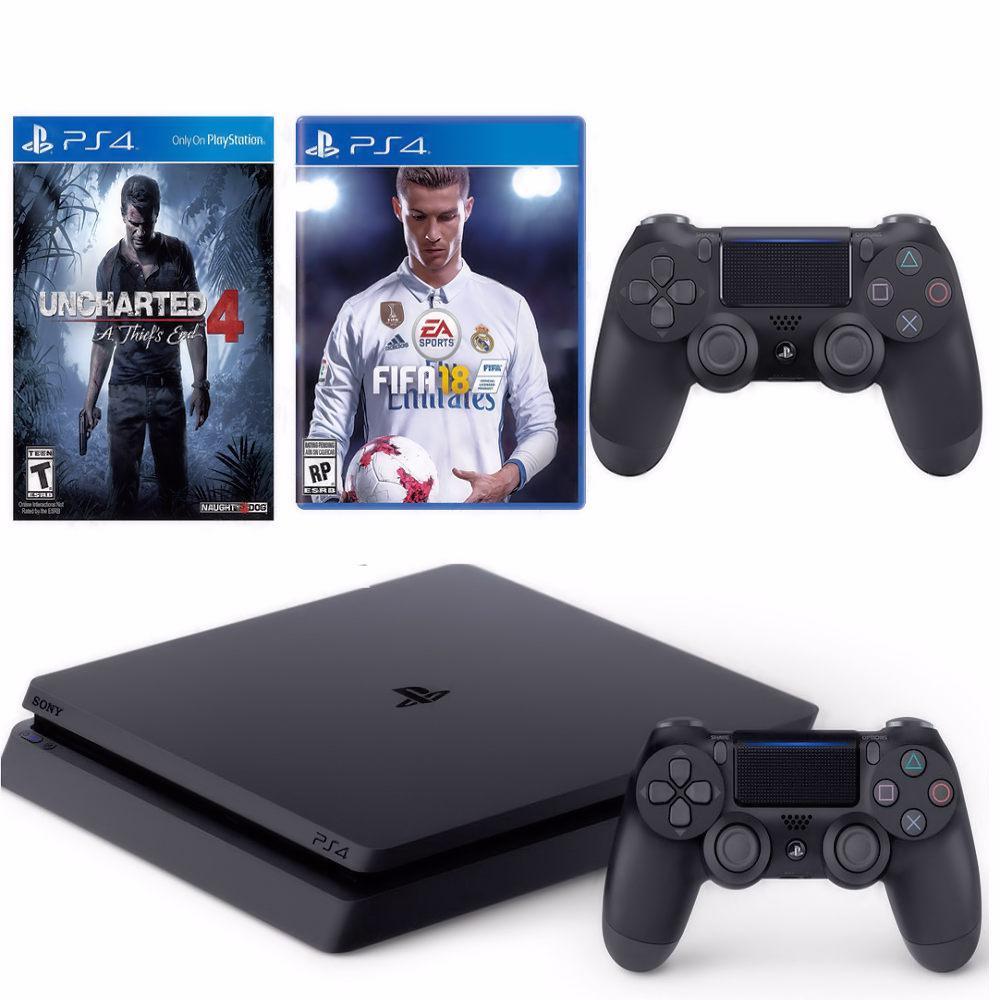 Ps4 Slim 1Tb+ Fifa 18+ Uncharted 4 + 2 Controlesv2+ Balon N.5 img #1