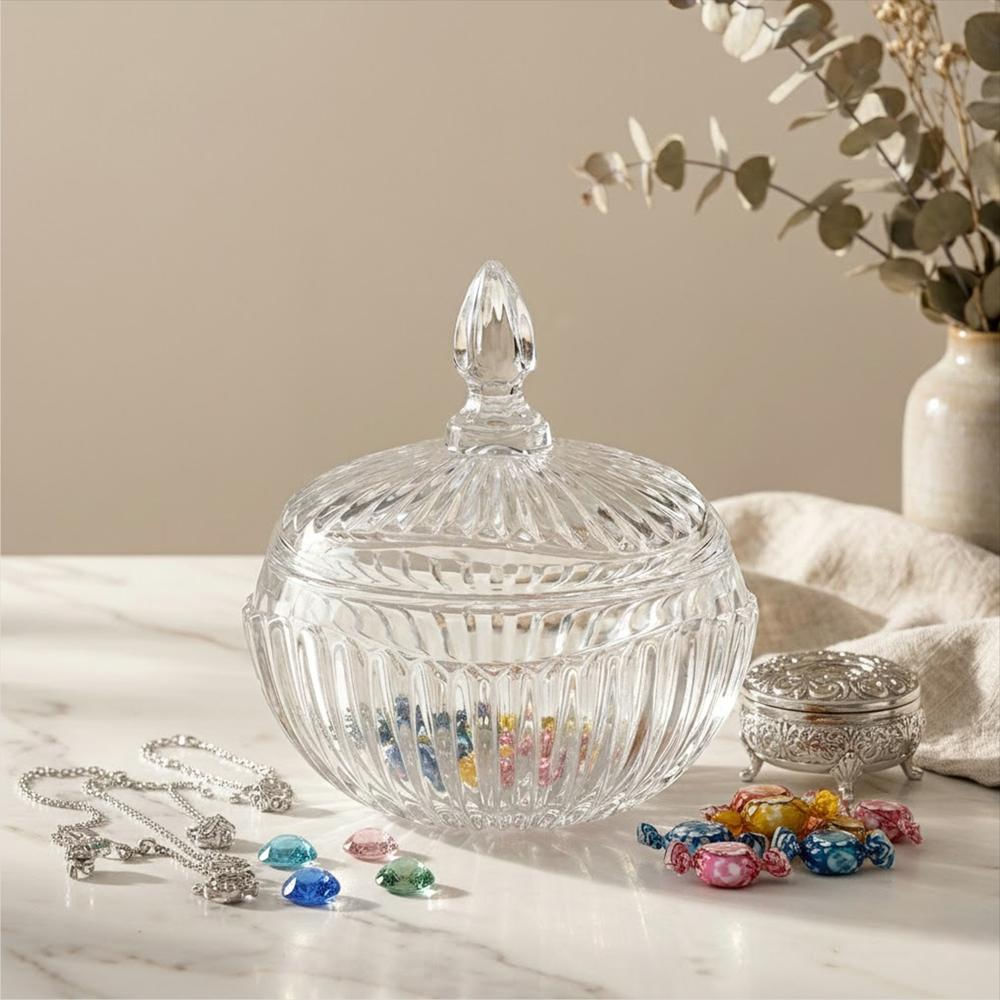 Bombonera De Cristal Pequeña Con Tapa Labrada Mr125 Muran img #2
