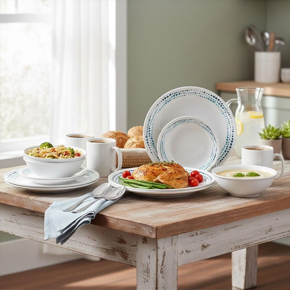 Vajilla Ocean Blues 4 Puestos 16 Piezas Corelle Blanco img #2