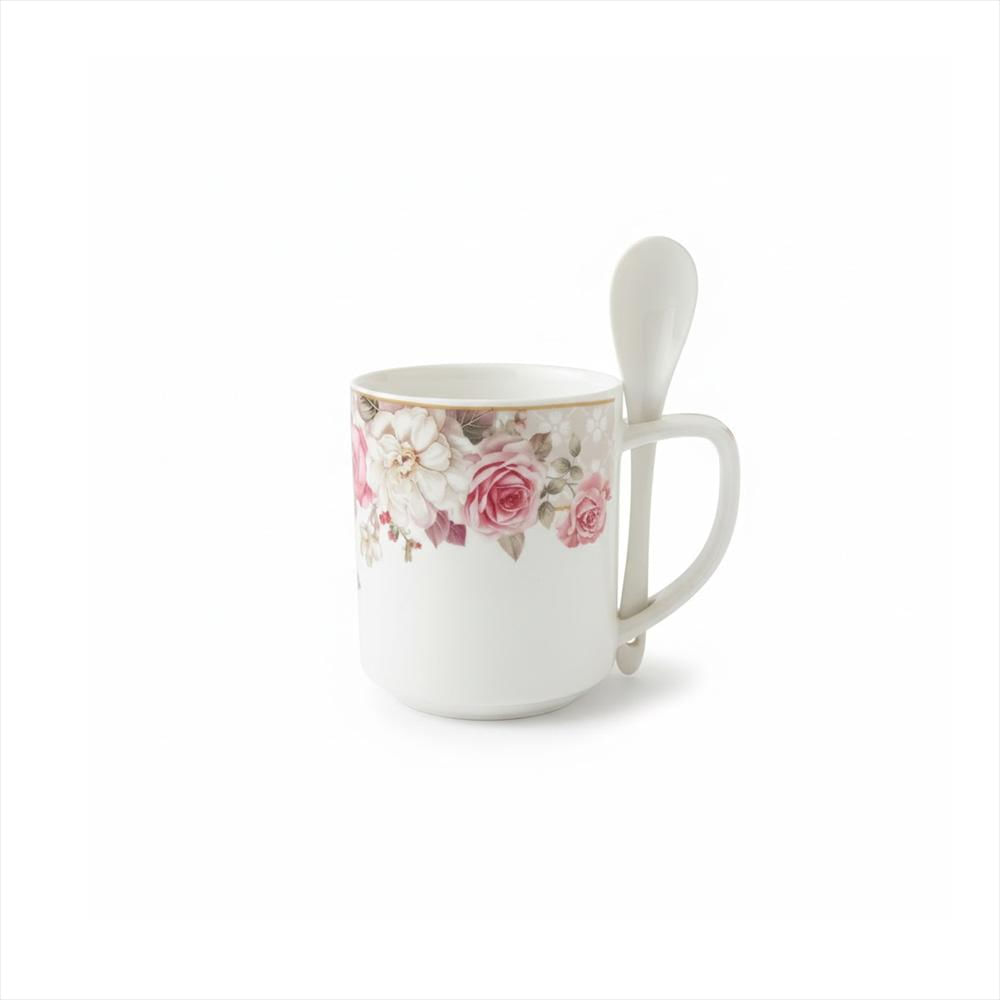 Mug Diseño Floral Con Cuchara 552/555/528 Muran Blanco img #1