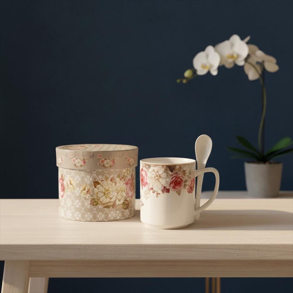 Mug Diseño Floral Con Cuchara 552/555/528 Muran Blanco img #2
