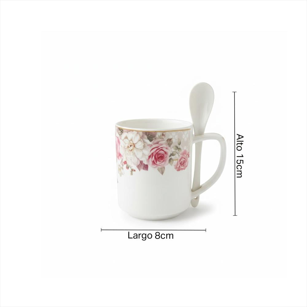 Mug Diseño Floral Con Cuchara 552/555/528 Muran Blanco img #3