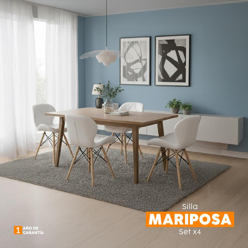 Set X4 Sillas De Comedor Mariposa Blanco Bonno img #5