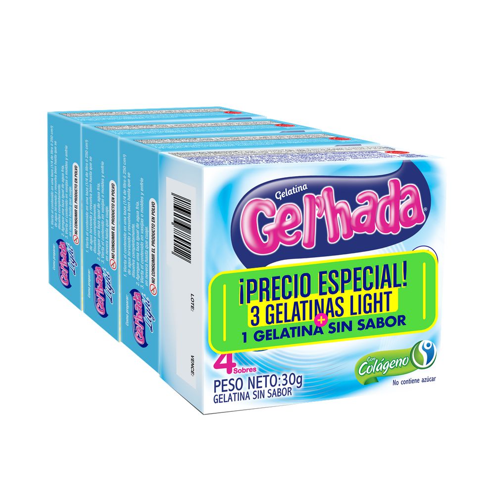Gelatinas GEL HADA LIGHT SIN SABOR (4  UNIDAD)