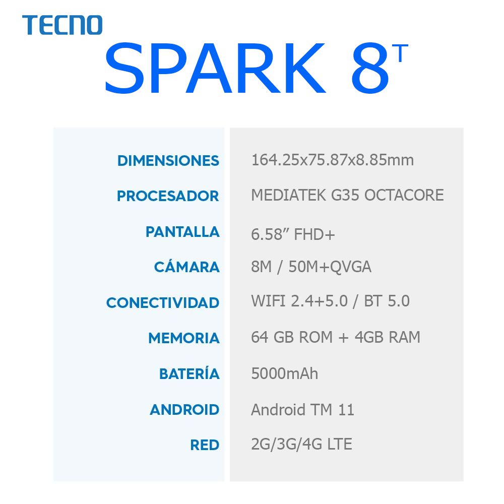 CELULAR TECNO MOBILE SPARK 8T KG6P 64 GB 4 GB RAM Iris Purpura Estuche img #4
