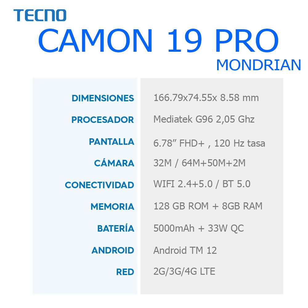 Celular TECNO MOBILE CAMON 19 PRO 128 GB 8 GB RAM Mondrian img #2