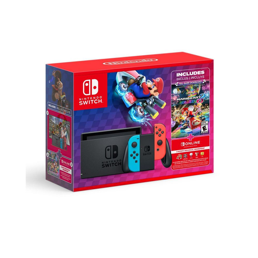 Consola Nintendo Switch  32 GB Negro 2 Joy Con + Mario Kart 8 + 3 meses de Nintendo Switch Online