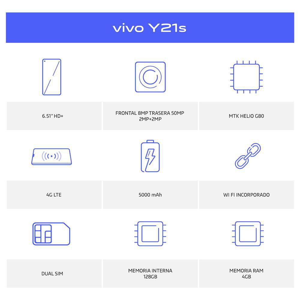Celular VIVO Y21S 128 GB 4 GB RAM Azul Medianoche + Audífonos img #2