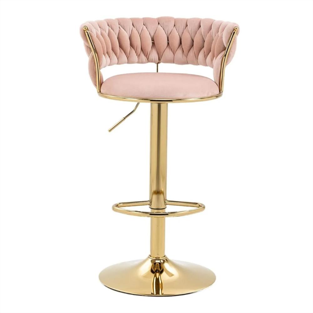 Silla De Bar Moderna De Terciopelo Liverpool Rosada Base Dorada Grande img #1