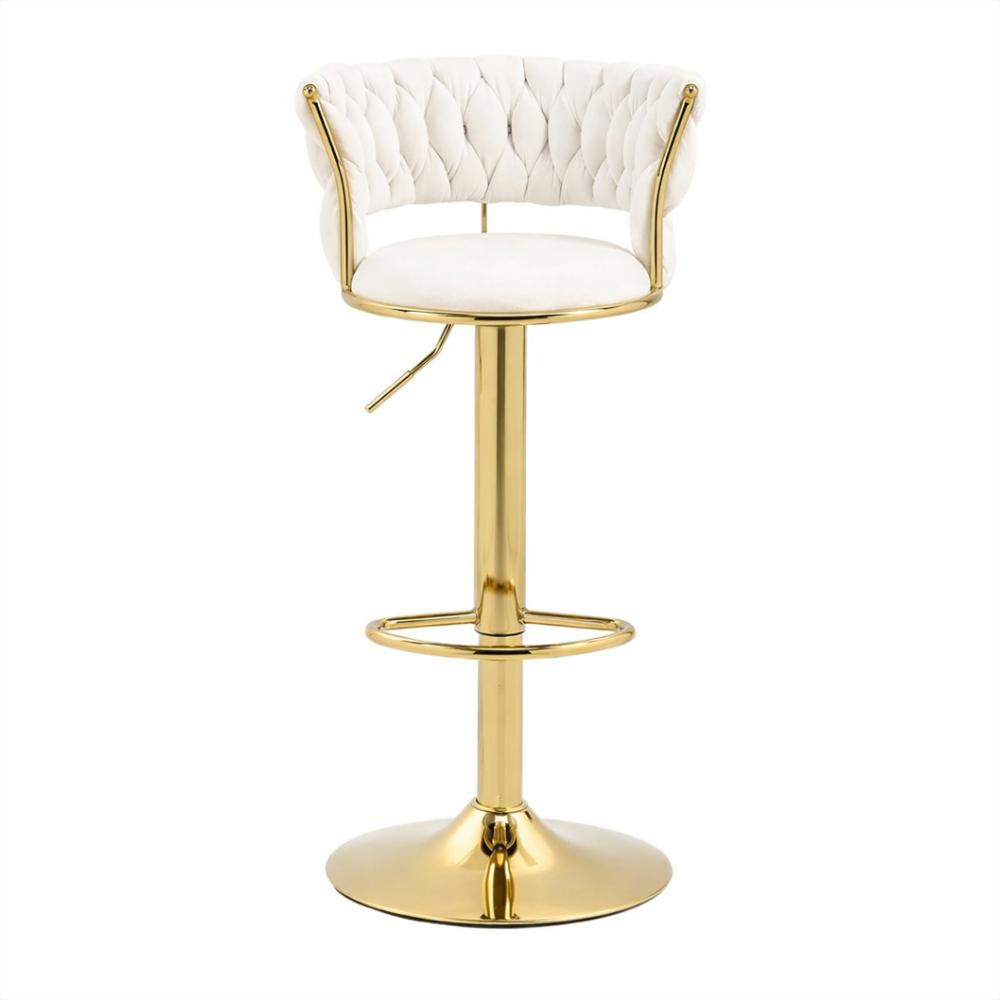 Silla De Bar Moderna De Terciopelo Liverpool Blanca Base Dorada Grande img #1