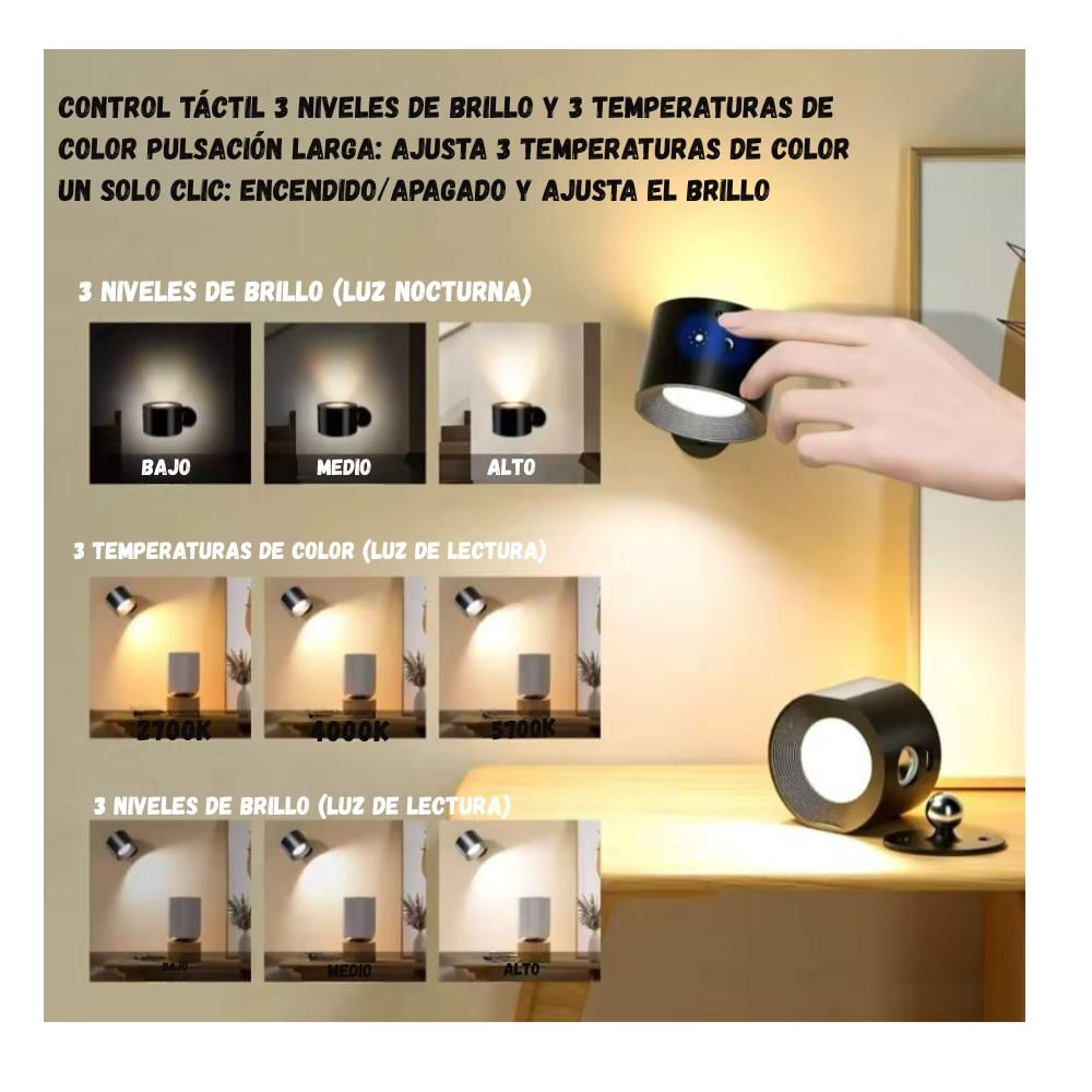 Lampara Pared Led Giratoria 360° Recargable Magnetica Blanca img #5