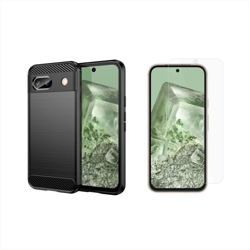 Funda Tipo Carbono + Vidrio Templado Para Google Pixel 8A Funda Tipo Carbono + Vidrio Templado Para Google Pixel 8A