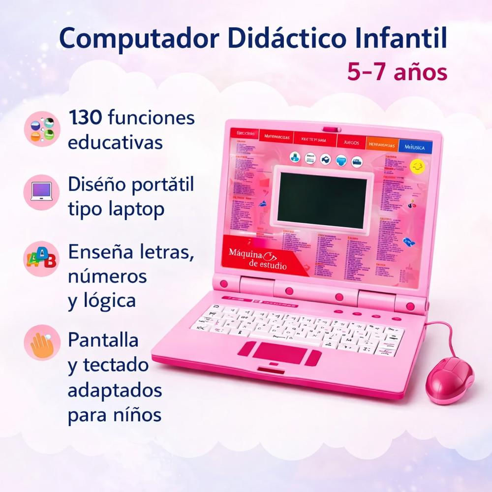 Computador Didactico Niñas Juguete 130 Funciones Rosado img #2