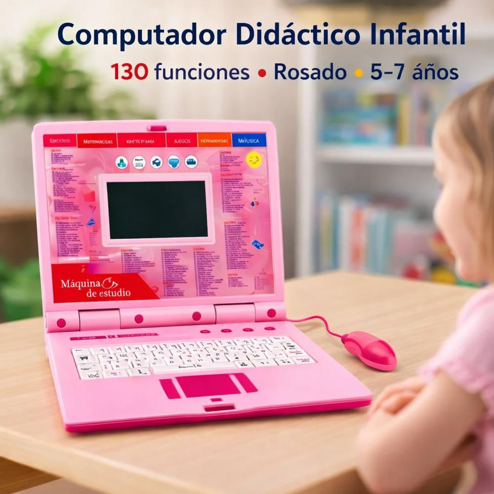 Computador Didactico Niñas Juguete 130 Funciones Rosado img #3