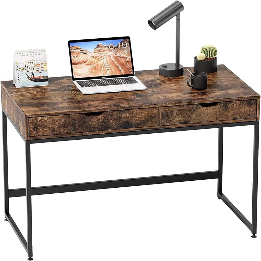 Escritorio Cz Rectangular 2 Cajones Madera Aglomerado Marrón Rústico Estilo Minimalista Amplio Espacio De Trabajo img #1